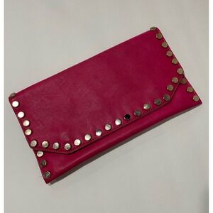 Pink studded‎ clutch with snap closure